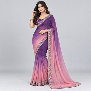 Sari de Diseño para Mujer con Tela Ligera, Patrones Elegantes, Textura Suave, Cómodo de Usar, Colección Festiva, OEM Personalizado - Product Image 4