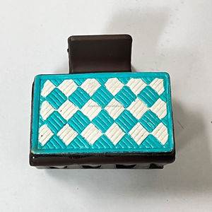 Personalized Checkered Small Girl Hair Accessories Hand <b>Tooled</b> Genuine Leather Hair Claw Clip Latest Design Clip for women's - Product Image 4