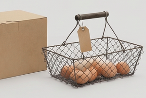 Home <b>Egg</b> <b>Basket</b> In Wrought Iron With Rustic Wooden Handle Perfect For Stylish <b>Egg</b> Storage And Kitchen Display - Product Image 5