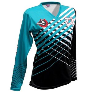 เสื้อวอลเลย์บอลหญิงคุณภาพสูงแบบซับลิเมชั่น แขนยาว สีเขียวอมฟ้า-ดำ ลายเรขาคณิต สำหรับทีมกีฬา แห้งเร็ว - Product Image 3