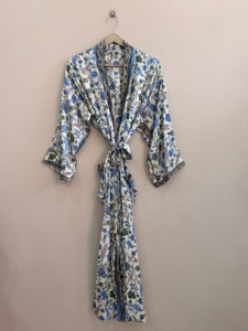 Long Patchwork Silk Kimono Robe Comfy Dressing Gown for Women V-neck Drawstring Closure Full-Length <b>Sleeves</b> Soft - Product Image 4