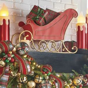 Red Metal <b>Christmas</b> Decorative Bins with Reindeer and <b>Tree</b> Design Round Shape Traditional Style Reusable Outdoor Holiday Display - Product Image 2