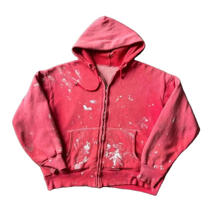 Sweat-shirt à capuche zippé oversize pour homme, effet usé, couleur unie, en coton French Terry, décontracté, pour l'automne, rouge, vert, bleu marine - Product Image 3