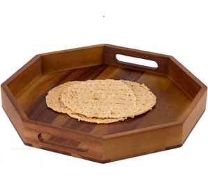 Acacia Wood Octagonal Serving <b>Tray</b> With Handles Rustic <b>Decorative</b> <b>Tray</b> Geometric Design Solid Wood Handicraft Display <b>Tray</b> - Product Image 1