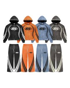 Ensemble de survêtement sportif multi-couleurs de la marque RS, sweat à capuche court zippé et pantalon large |   Ensemble assorti streetwear de course oversize OEM Marque privée - Product Image 1