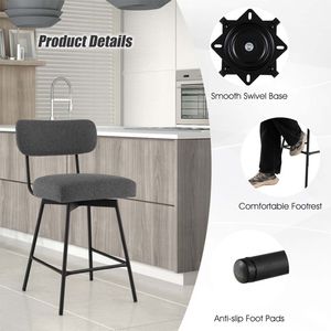 Set di 2 Sgabelli da Bar Moderni da 25 Pollici Imbottiti con Schienale e Poggiapiedi in Pelle e Tessuto con Struttura in Metallo per Sala da Pranzo - Product Image 5