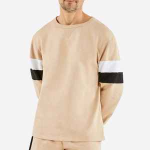 Sudadera de cuello redondo extragrande beige para hombre, de manga larga, color liso, informal, de forro polar, diseño de punto de ajuste regular para otoño - Product Image 2