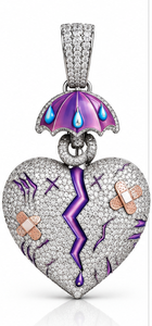 Pendentif Cœur Brisé Personnalisé en Argent Sterling S925 avec Moissanite Sertie, Breloque Parapluie Violet, Cadeau Bijou - Product Image 4