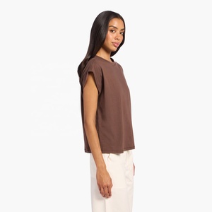 Hot-selling New 100% Cotton Streetwear Solid-Color O-Neck Women's Cap Sleeve Loose Jersey Cap Sleeve T-shirt Summer Women <b>TShirt</b> - Product Image 3