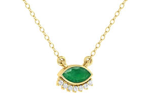 Collier demi-halo en émeraude zambienne taille marquise 7x3,5 mm avec diamants en or massif 14 carats, prêt à être expédié - Product Image 2