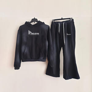 Nouveau survêtement décontracté pour homme 100% coton French Terry, coupe oversize, effet délavé soleil, impression sérigraphiée personnalisée - Product Image 2