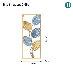 ชุดงานศิลปะติดผนังโลหะลายดอกไม้ทันสมัย 2 ชิ้น กรอบสีทอง ใบไม้สีน้ำเงินเหลือง งานแฮนด์เมด ตัดด้วยเลเซอร์ รูปทรงสี่เหลี่ยมผืนผ้า สำหรับตกแต่งบ้าน - Product Image 2