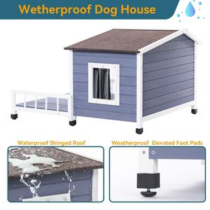 Casa para Perros Grande para Exteriores con Techo de Asfalto Impermeable y Terraza Abierta, Piso Elevado de Madera, Ventana, Muebles para Mascotas de Interior y Exterior - Product Image 6