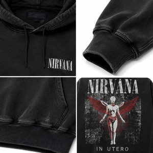 Custom Vintage <b>Band</b> Print Heavy Cotton Fleece Oversized <b>Hoodie</b> Washed Black Garment Dyed Y2K Streetwear Men OEM - Product Image 4