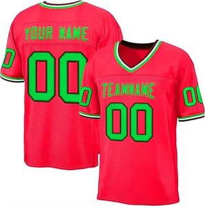 Custom V-Neck American Football Jersey <b>Red</b> Green <b>Mesh</b> 100% Polyester Sublimated Print Breathable Men's Adult Team Name Number - Product Image 1