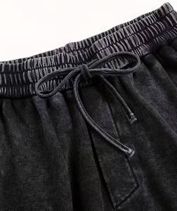 Loose Formal Men's High Waist Heavyweight Elastic Waist Pleated Front Sweatpants Trouser Pants Acid Wash Dark Gray 100% Cotton - Product Image 3