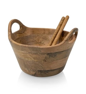 Ensaladera Artesanal de Madera de Mango con Diseño de Doble Asa y Utensilios para Servir, Vajilla Elegante para una Cena con Estilo - Product Image 2