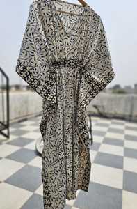 Nouveau Kaftan en coton imprimé à la main style vintage, grande taille, léger, robe kaftan d'été imprimée en coton - Product Image 2