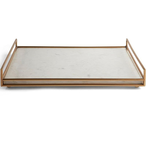 Plateau de service en marbre au look raffiné avec poignée en laiton doré, accessoire décoratif pour la maison, les mariages et les hôtels, plateaux en laiton et en marbre - Product Image 5