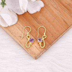 Pendientes de Moda con Amatista Púrpura Natural y Baño de Oro sobre Latón para Mujer, Regalo - Product Image 2