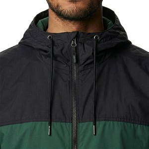 Modern Street Fit Men Dark Green <b>Black</b> Panel Hooded <b>Windbreaker</b> Jacket Full Zip Lightweight Breathable Outdoor Sports Casual - Product Image 5