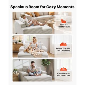 Chaise longue d'intérieur moderne de 54 pouces sans structure avec dossier solide et coussins de lecture et d'appoint surdimensionnés - Product Image 6