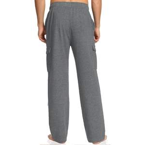 Pantalones Casuales de Pierna Ancha para Hombre, Color Gris Carbón, 100% Algodón, Corte Recto, Cintura Media, Cintura Elástica con Cordón, Bolsillos con Solapa, Estilo Urbano - Product Image 2