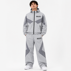 Ensemble de survêtement coupe-vent gris clair pour homme, veste à capuche, pantalon de survêtement, vêtements de sport personnalisés, streetwear, tenue d'entraînement deux pièces - Product Image 1