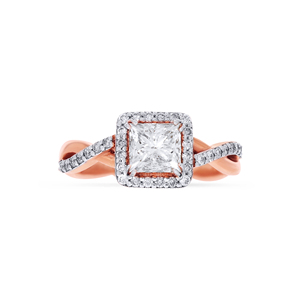 Anillo Solitario de Oro Rosa de 18K, Elegante Anillo con Halo de Diamante Cultivado en Laboratorio con Corte Princesa, Banda Trenzada de Oro Rosa, Anillo de Compromiso Nupcial - Product Image 3