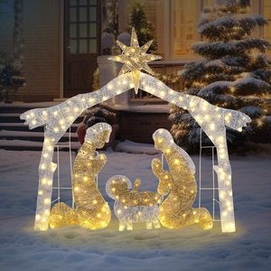 Presepe da Giardino con Tetto Argentato e 190 LED, Decorazione Natalizia con Gesù, Luci di Natale da 1,8 m - Product Image 3