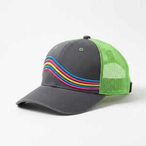 Custom Logo Multi-Color Wavy Stripe Mesh Trucker Hat - 6 Panel Grey and Green Snapback Cap Fashion Outdoor Sports Trucker Cap - Product Image 2