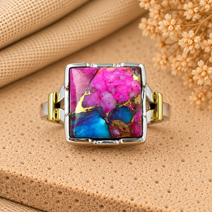 Pink Oyster <b>Turquoise</b> <b>Ring</b> Oyster <b>Turquoise</b> Handmade Gemstone Statement <b>Ring</b> Boho Pink <b>Turquoise</b> Jewelry Wholesale - Product Image 3