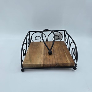 Porte-serviettes en métal noir avec base en bois, porte-mouchoirs de table pour la maison, la cuisine, le restaurant, la décoration de table - Product Image 1