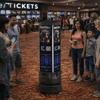 Robot publicitaire mobile autonome Temi avec contrôle à distance et par application, écran LED quadridirectionnel, publicités personnalisables, lecture automatique