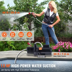 Pompa Irrigazione/Idrico a Getto per Pozzi Poco Profondi in Ghisa da 1.5 HP, 66 GPM, 3450 RPM, 115/230 Volt, Uscita NPT da 1FT - Product Image 2