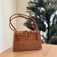 Tas Anyaman Rotan Vintage untuk Wanita, Pegangan Kulit, Lapisan PU, Rantai - Tas Keranjang Anyaman Alami Ramah Lingkungan untuk Musim Panas