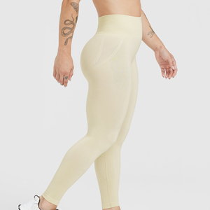 Wholesales Mid Waist Scrunch Butt Lift Workout Solid Color Tight Yoga Pants <b>Booty</b> Sport Seamless Knitted Breathable Lightweight - Product Image 3