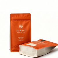 Sachets de café à fond plat personnalisés avec valve et fermeture éclair, emballage mat en plastique, 100g, 125g, 250g, 500g