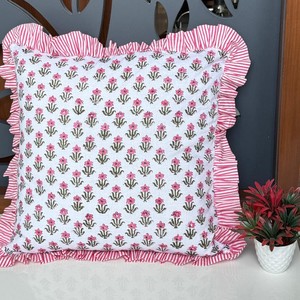 Funda de Cojín con Volantes Florales, Cuadrada, Estampada, 100% Algodón, Hecha a Mano, Estilo Vintage, Decoración del Hogar - Product Image 3