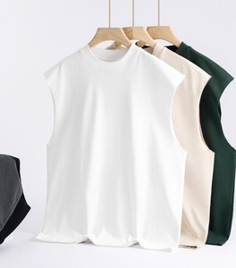 Débardeur d'été 100 % coton pour homme, coupe ample, bords bruts, tricoté, décontracté, sans manches, écologique, séchage rapide, respirant, col rond - Product Image 3