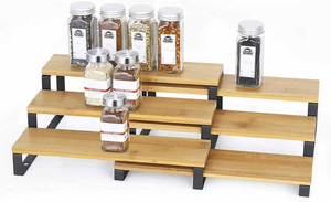 Étagère à épices en bois de style américain de qualité supérieure, finition naturelle, design multi-niveaux pour l'organisation du rangement de cuisine, disponible - Product Image 3