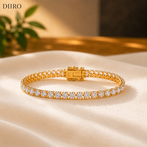 Pulsera de Lujo para Mujer Chapada en Oro con Moissanita, Corte Brillante Redondo, Engaste de Diamantes en Canal, Joyería para Fiesta - Product Image 3