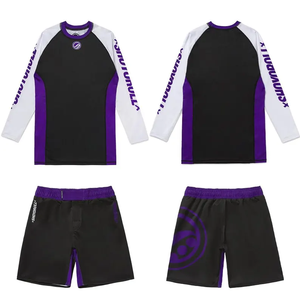 Ensemble de maillots de bain Rash Guard pour hommes, noir et bleu, respirant, manches longues, antibactérien, 300g polyester/nylon, BJJ MMA UPF 50+ protection solaire - Product Image 1