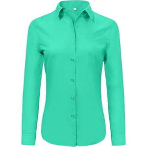 Blusas de vestir formales de manga larga, súper suaves, sin arrugas, con botones, de color liso, para mujer. - Product Image 1