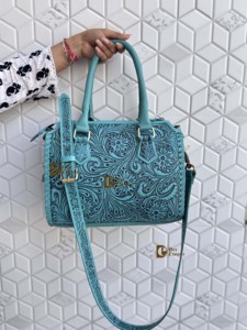 2026 New Hand Tooled Carving Leather Speedy Handbag Gypsy <b>Boho</b> Shoulder Handmade Western Turquoise Colour Stylish Multi Uses <b>Bag</b> - Product Image 5