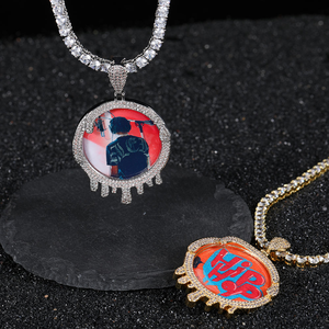 Pendentif Hip Hop de Luxe en Moissanite, Design Goutte d'Eau Rond Entièrement Sertie, Finition Dorée, Collier Statement, Bijou Style Urbain, Cadeau - Product Image 1