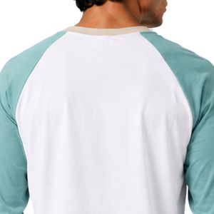 <b>White</b> And Mint Green Raglan Long Sleeve T Shirt Men Premium Cotton Crew Neck Graphic Baseball Tee Custom OEM Streetwear Apparel - Product Image 6
