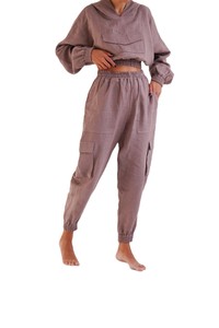 <b>Women's</b> Oversized <b>Linen</b> Hoodie Crop <b>Top</b> With Batwing Sleeves And Pockets Spring Breathable Solid Color Streetwear Pullover - Product Image 6