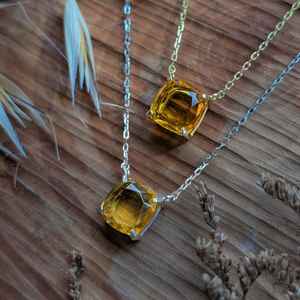 Collar de Citrino Amarillo Dorado Cuadrado, Plata de Ley 925, Chapado en Oro de 14K, Gema de Corte Brillante, Joyería, Regalo - Product Image 4