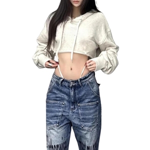 Women's High Waisted Denim Jeans Casual Style Blue Color Breathable Fabric Pockets Front Design Winter Hooded Collar <b>Zippers</b> - Product Image 5